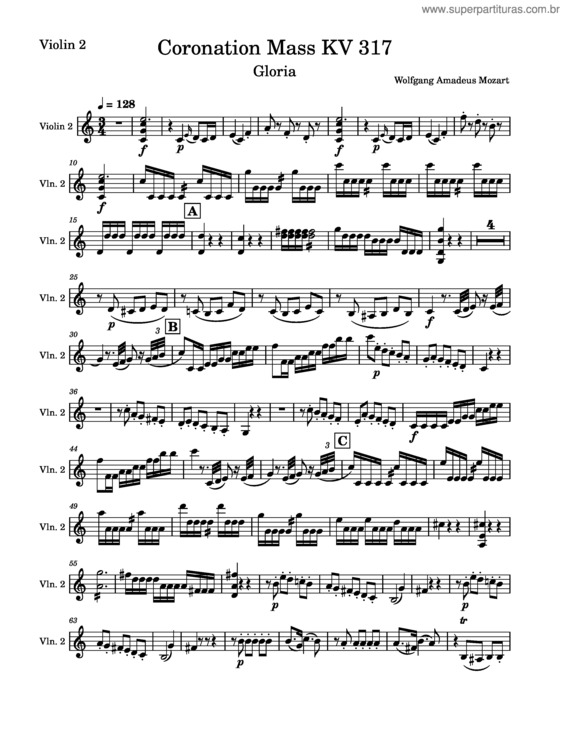 Partitura da música Coronation Mass– Gloria, Violin 2 – Kv 317