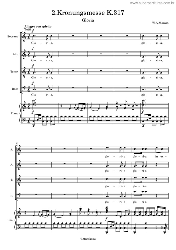 Partitura da música Coronation Mass, Kv 317