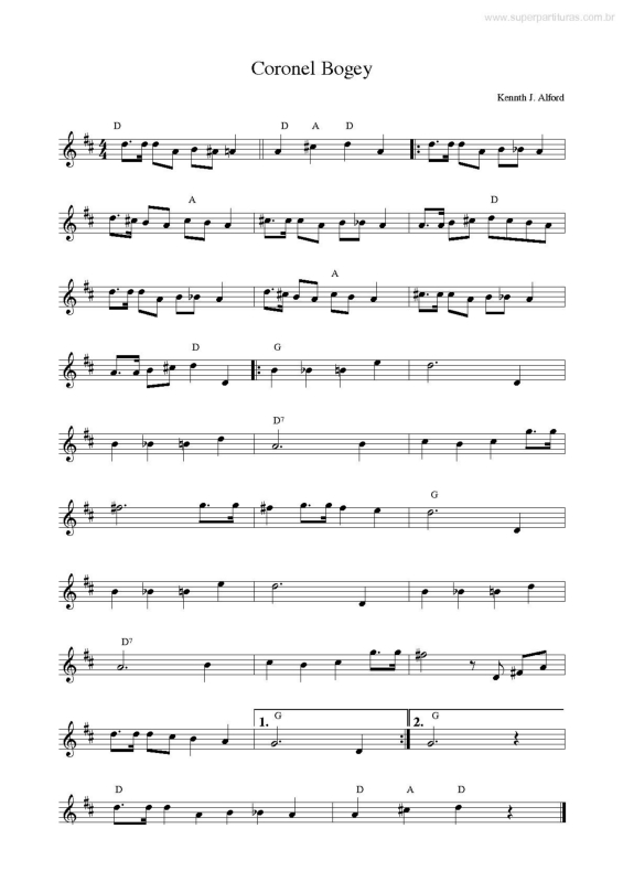 Partitura da música Coronel Bogey