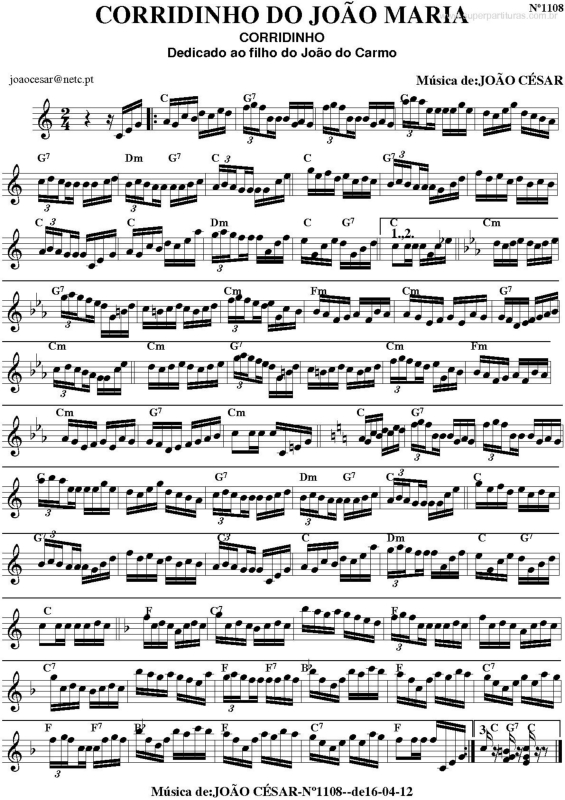 Partitura da música Corridinho do João Maria