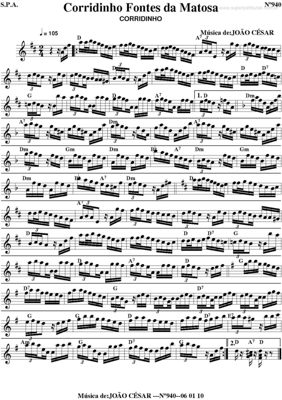 Partitura da música Corridinho Fontes da Matosa
