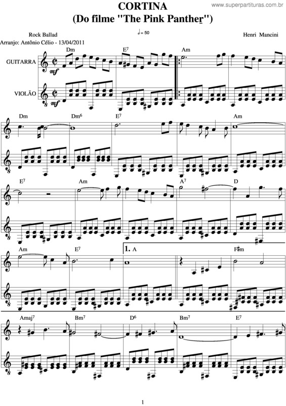 Partitura da música Cortina