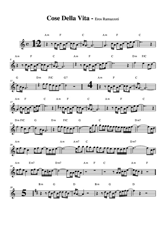 Partitura da música Cosa Della Vita v.2
