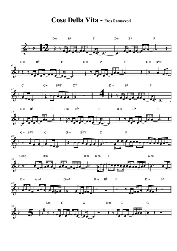 Partitura da música Cosa Della Vita