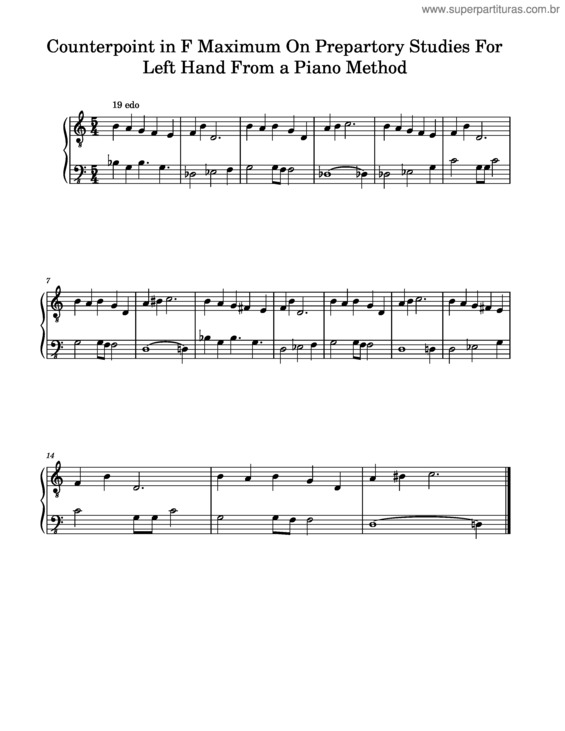 Partitura da música Counterpoint In F Maximum On Prepartory Studies For Left Hand From A Piano Method  22 Tone