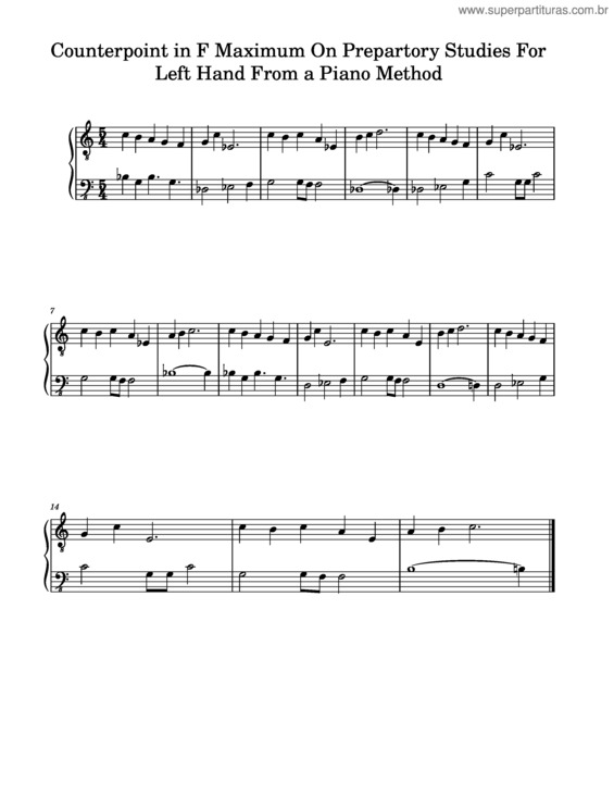 Partitura da música Counterpoint In F Maximum On Prepartory Studies For Left Hand From A Piano Method