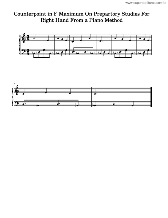 Partitura da música Counterpoint In F Maximum On Prepartory Studies For Right Hand From A Piano Method