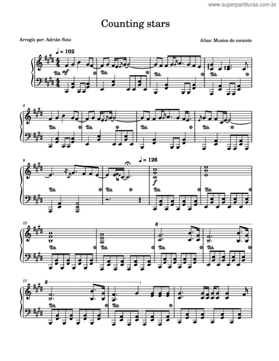 Partitura da música Counting Stars – Onerepublic Arreglo Piano