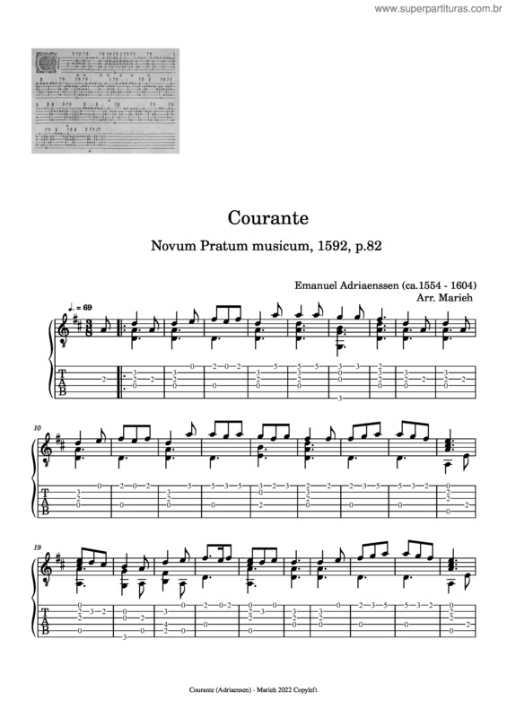 Partitura da música Courante – Emanuel Adriaenssen v.2