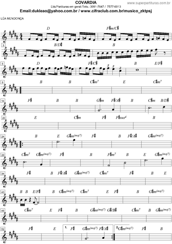 Partitura da música Covardia