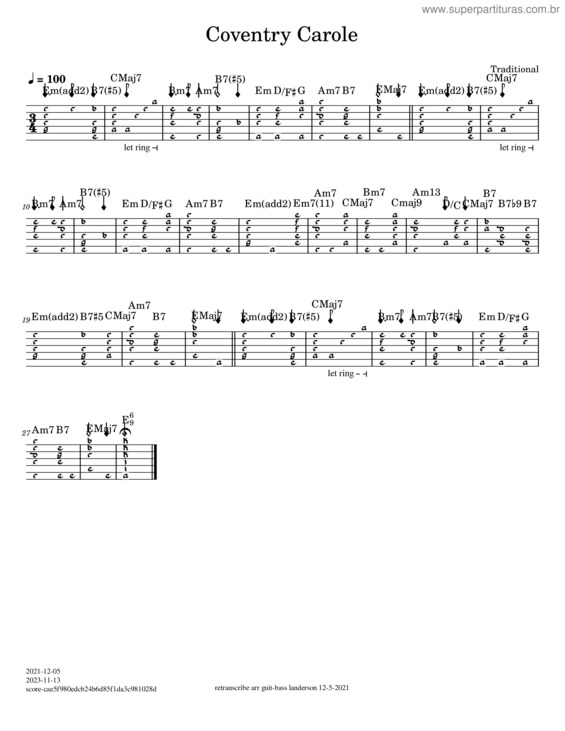 Partitura da música Coventry Carol – Misc Christmas – Lute – French Tab