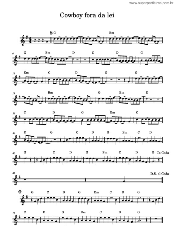 Partitura da música Cowboy Fora Da Lei – Raul Seixas Cowboy Fora Da Lei