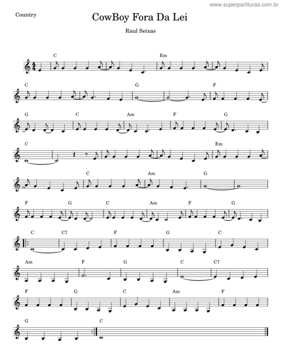 Partitura da música Cowboy Fora Da Lei – Raul Seixas v.3
