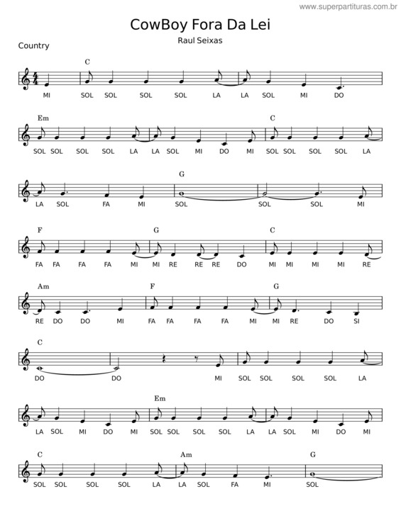Partitura da música Cowboy Fora Da Lei – Raul Seixas