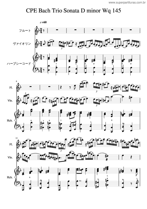 Partitura da música Cpe Bach Trio Sonata D Minor Wq 145