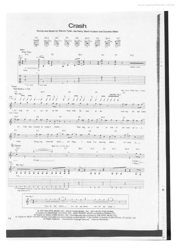 Partitura da música Crash