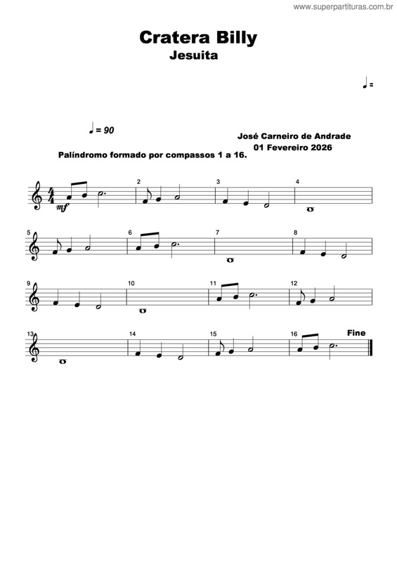 Partitura da música Cratera Billy