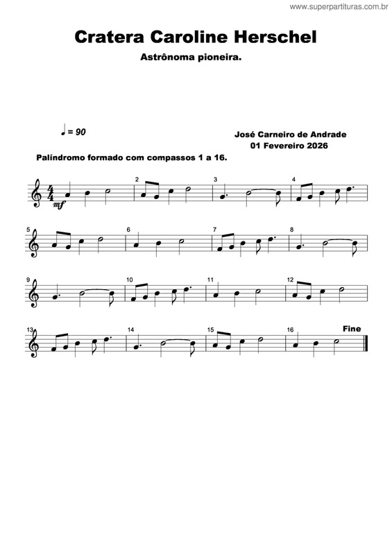 Partitura da música Cratera Caroline Herschel