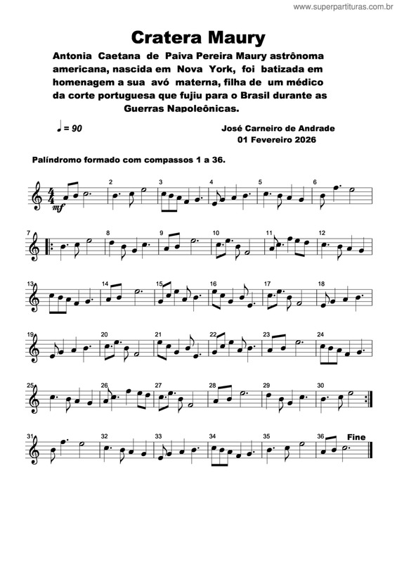 Partitura da música Cratera Maury