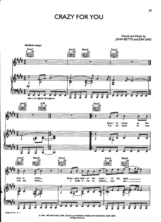 Partitura da música Crazy for You v.2