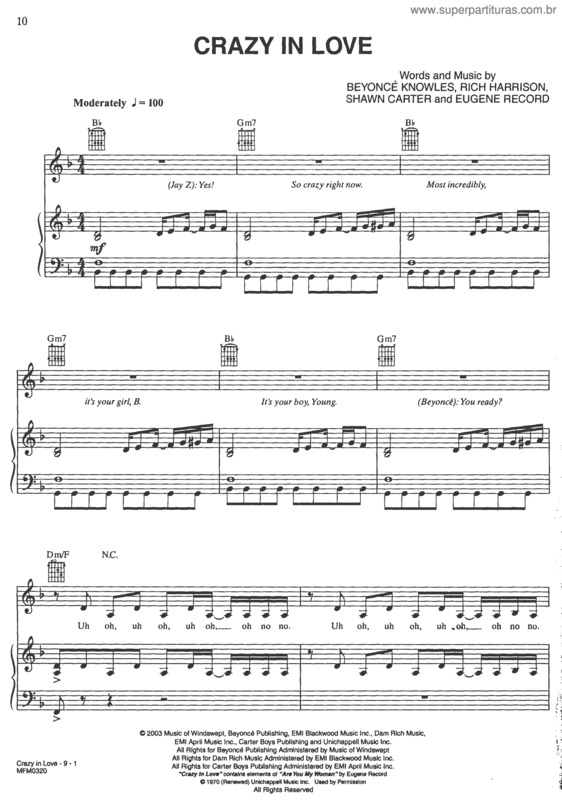 Partitura da música Crazy In Love v.2