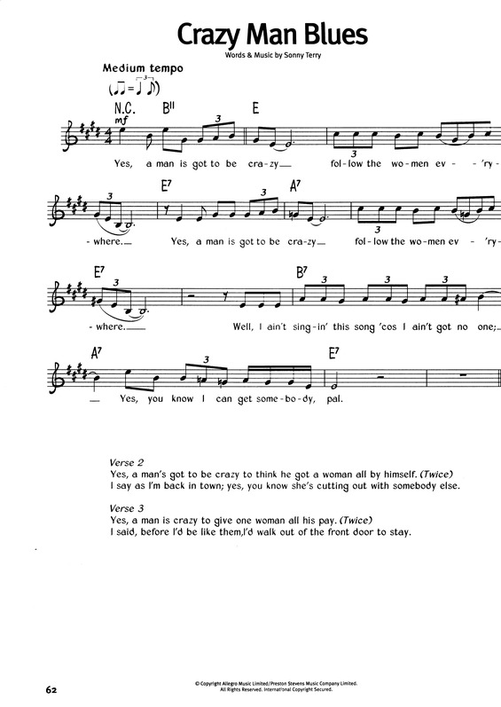 Partitura da música Crazy Man Blues