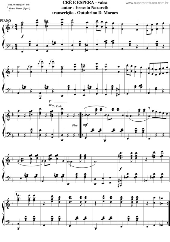 Partitura da música Crê E Espera