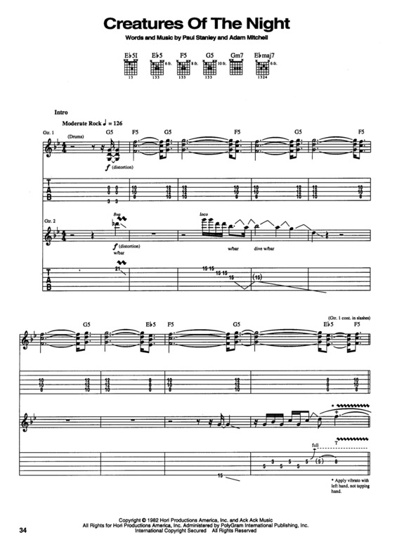 Partitura da música Creatures Of The Night v.2