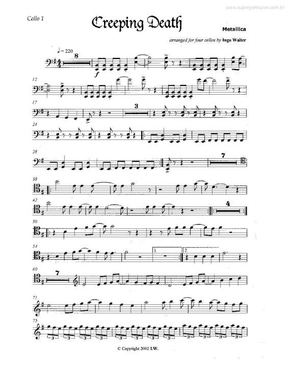 Partitura da música Creeping Death