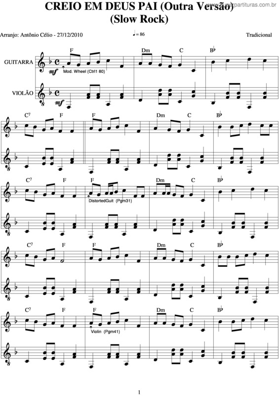 Partitura da música Creio Em Deus Pai