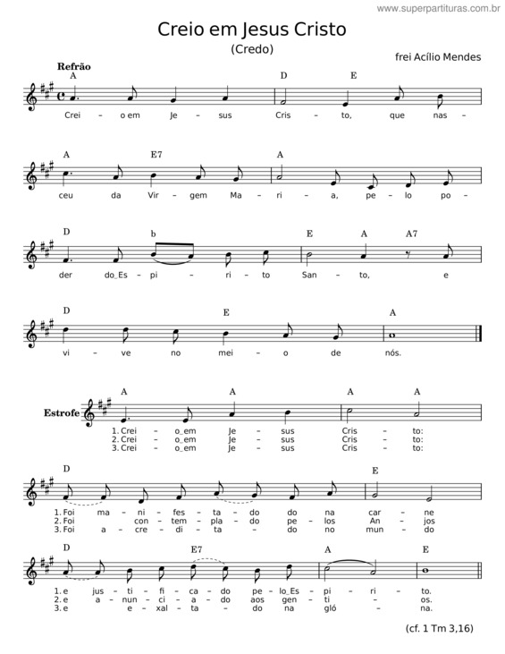 Partitura da música Creio Em Jesus Cristo – Acílio Mendes