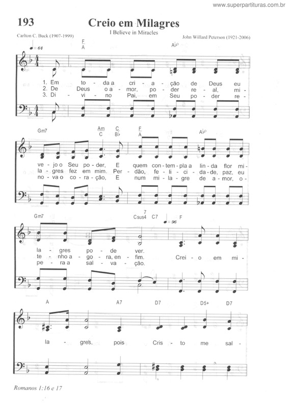 Partitura da música Creio Em Milagres v.2