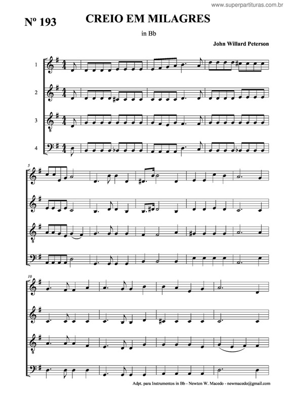 Partitura da música Creio Em Milagres v.3