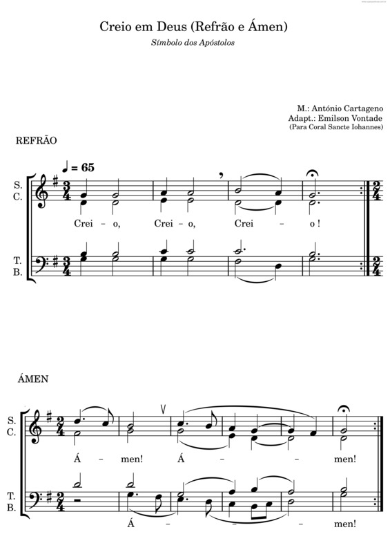 Partitura da música Creio–Refrão–Amen