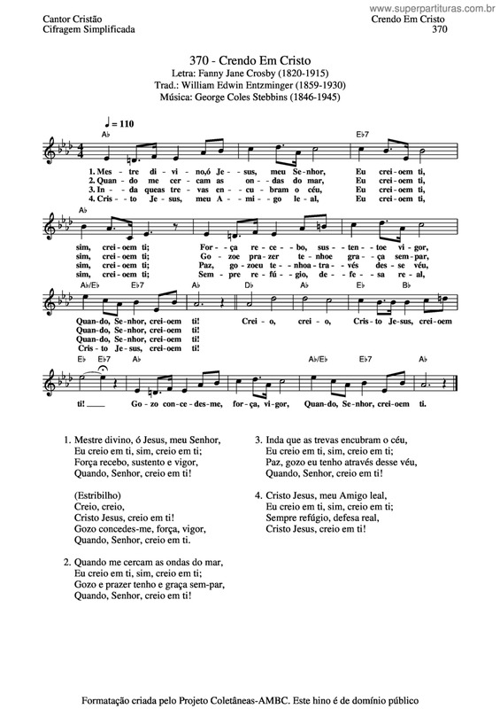 Partitura da música Crendo Em Cristo