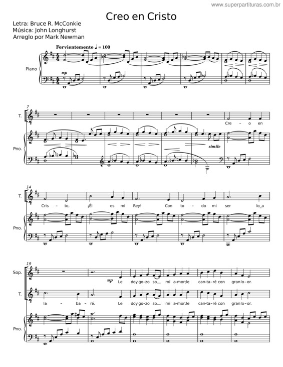 Partitura da música Creo En Cristo – Creo En Cristo Música: John Longhurst Letra: Bruce R. Mcconkie Arreglo Por Mark Ne