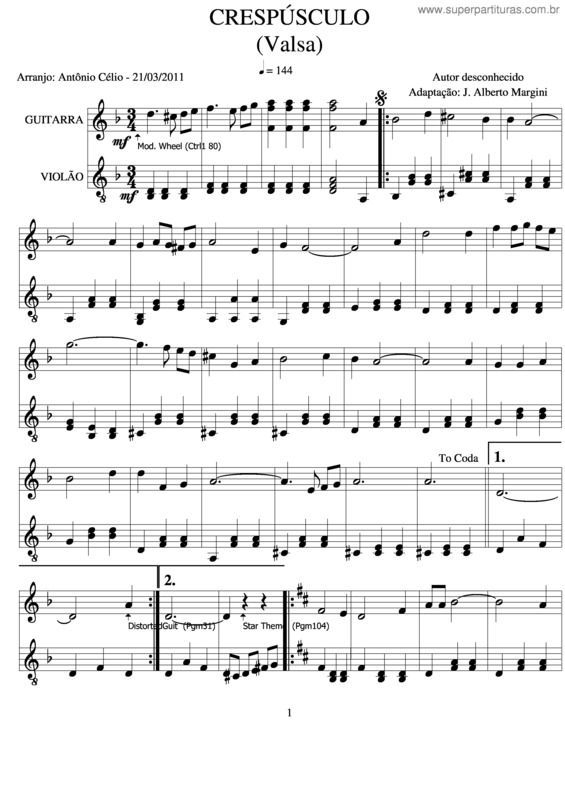 Partitura da música Crepúsculo v.4