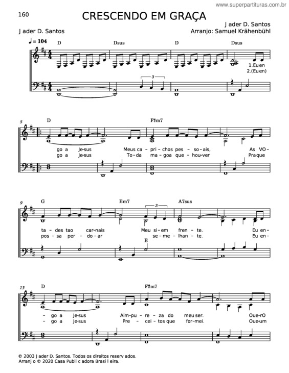 Partitura da música Crescendo Em Graça – Jader D. Santos