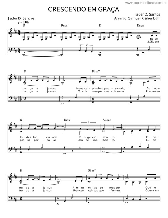 Partitura da música Crescendo Em Graça – Jader D Santos v.2