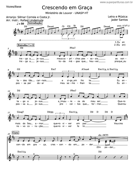 Partitura da música Crescendo Em Graça – Jader D Santos v.3