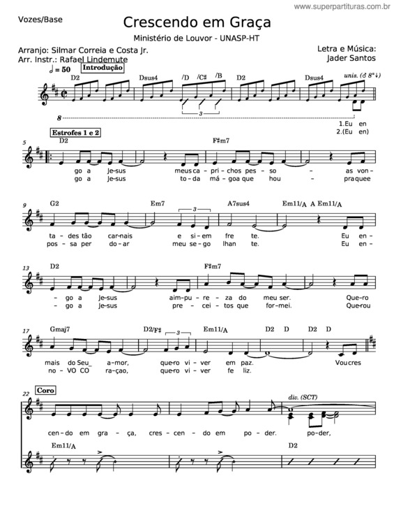 Partitura da música Crescendo Em Graça – Jader D Santos
