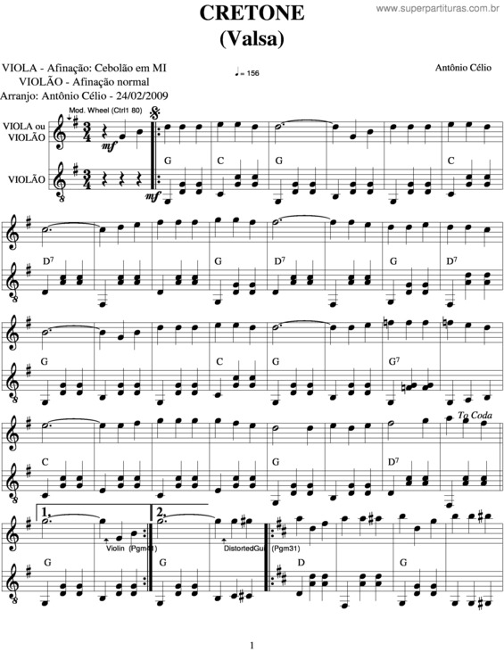 Partitura da música Cretone v.2