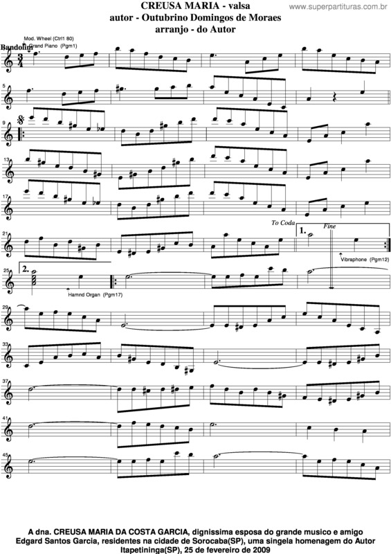 Partitura da música Creusa Maria v.3