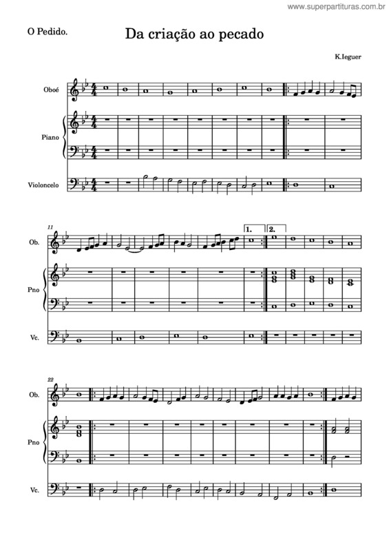 Partitura da música Criação Ao Pecado – Contos De Uma Peça. Kevin. I. S.