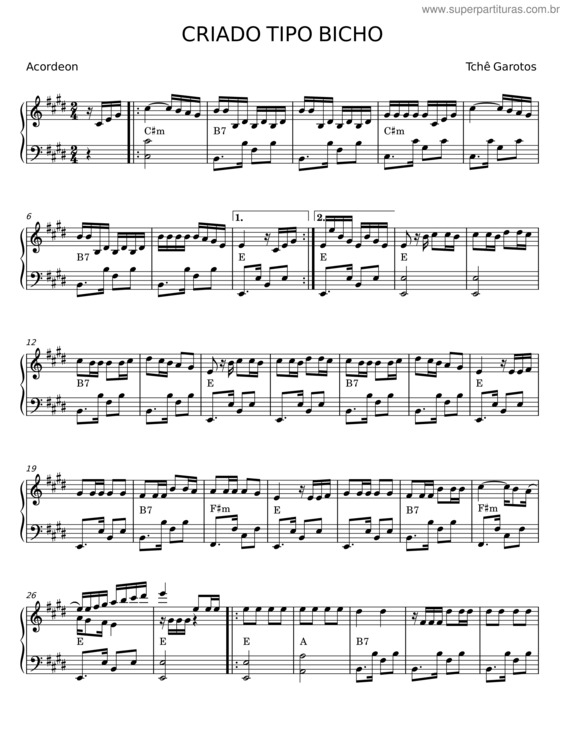 Partitura da música Criado Tipo Bicho