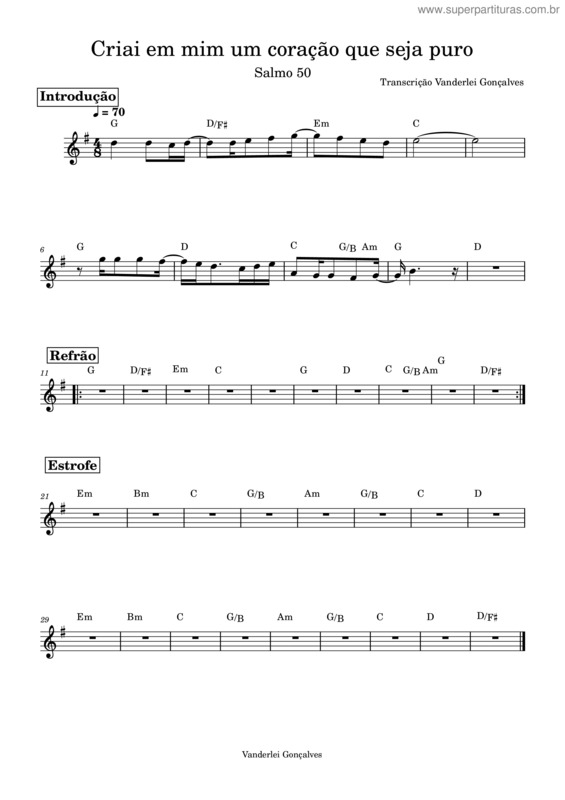 Partitura da música Criai Em Mim Um Coração Que Seja Puro v.2
