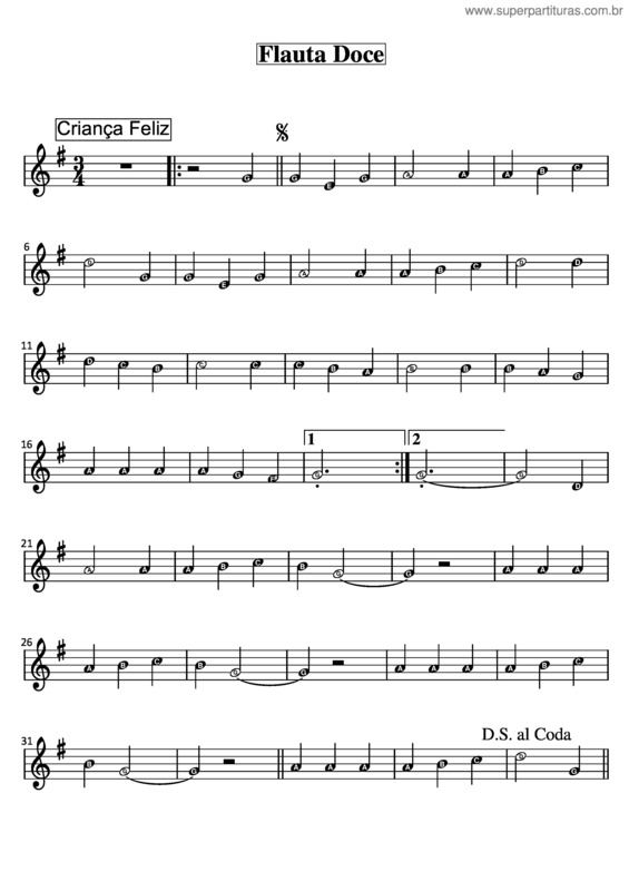 Partitura da música Criança Feliz