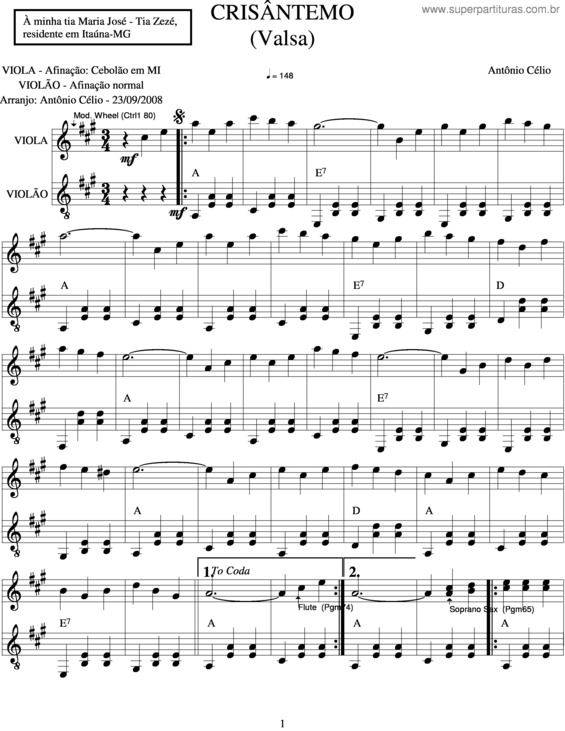 Partitura da música Crisântemo v.2