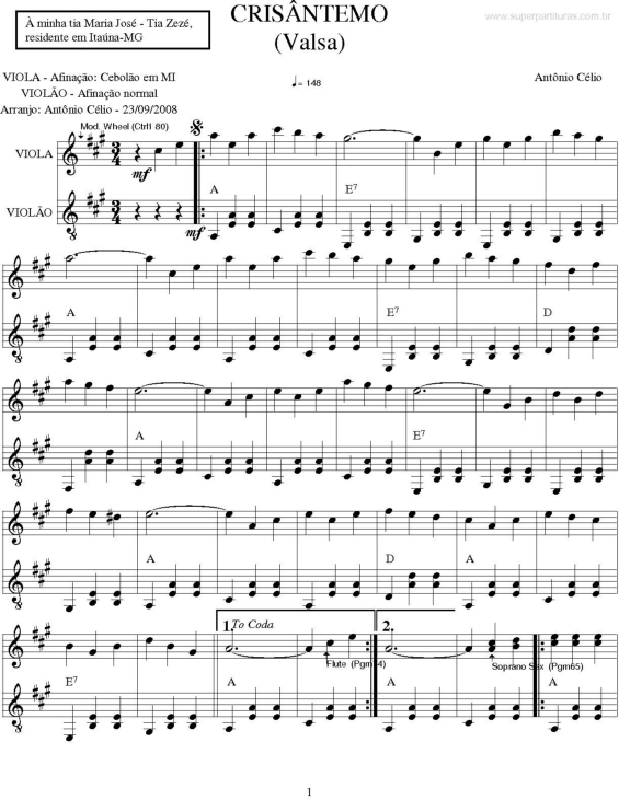 Partitura da música Crisântemo