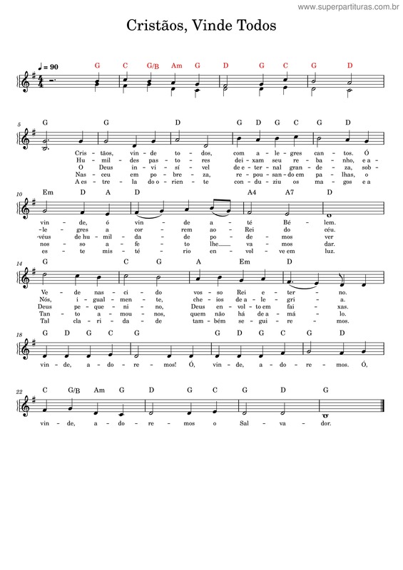 Partitura da música Cristãos, Vinde Todos v.2